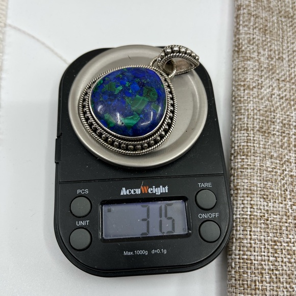 Vintage 925 Sterling Silver Azurite-Malachite Pendant - Picture 17 of 17